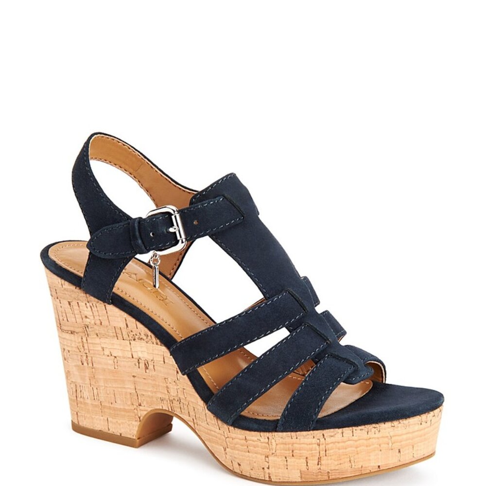 Coach Kennedy Platform Wedge Suede Sandals Size 6 Midnight Navy